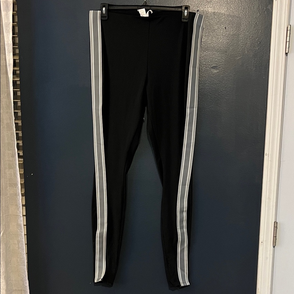 Fabletics Black Leggings with White Stripes